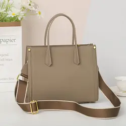 Genuine Leather Women Tote Handle Bags Large Capacity Solid Crossbody Bag Female Casual All-Match Commute School Shoulder Bag