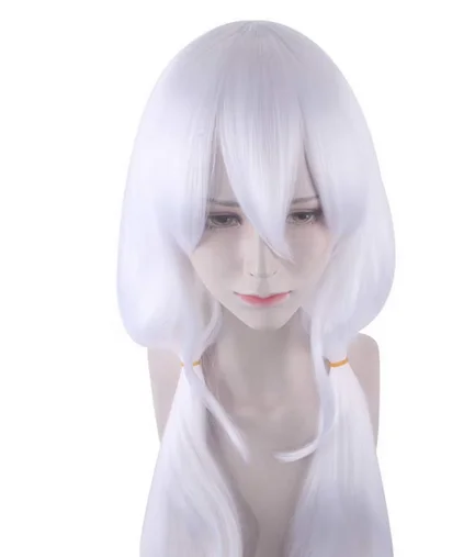 Cute White Wig Color Anime Cosplay Wig Party Wig for Women Long Wavy Costume Wig with Bangs Synthetic Wig for Halloween Party