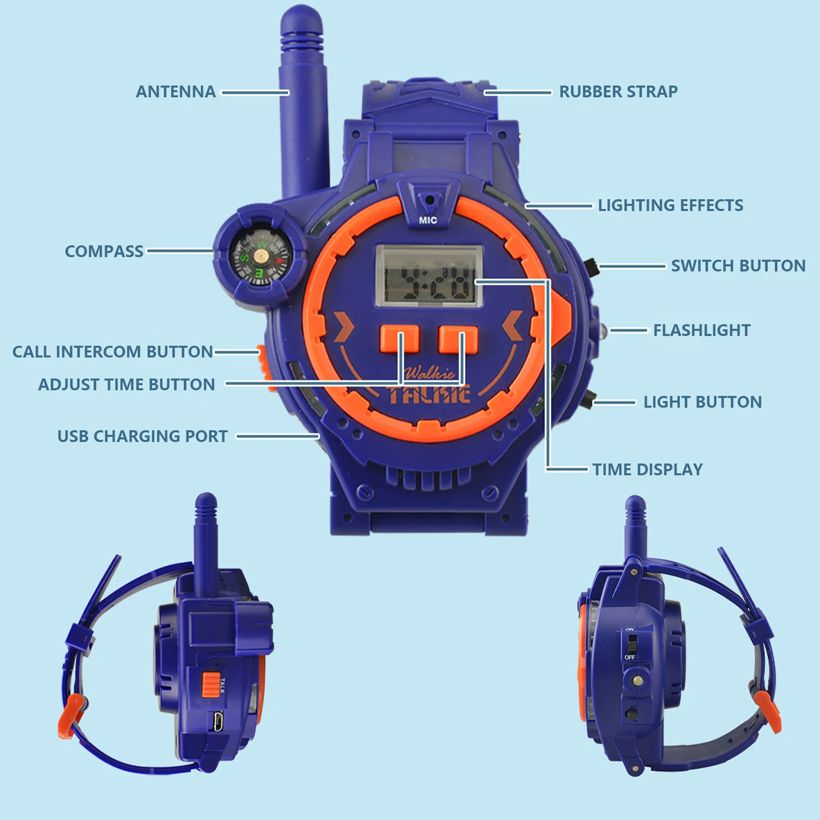 Trẻ Em Bộ Đàm Phong Cách Đồng Hồ Walky Talky Sạc Bộ Đàm Hai Cách Bộ Đàm Cho Bé Trai & Bé Gái sạc Walky