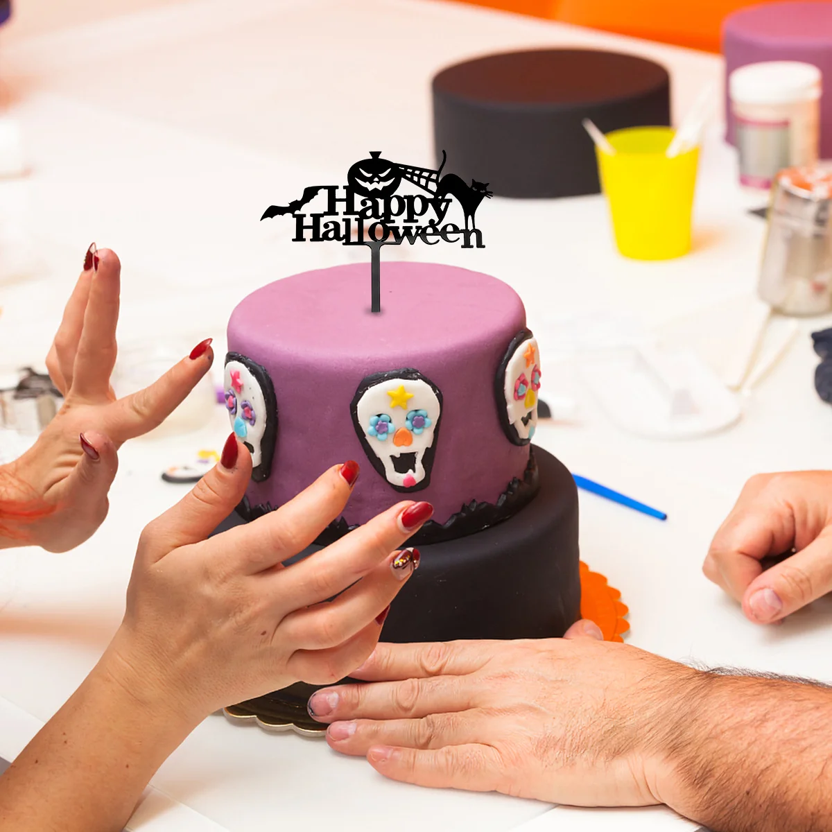 

10pcs Topper Halloween Themed Party Decor Prop Halloween Party Supplies Acrylic Cake Decoration Insert Cards Cake Ornament