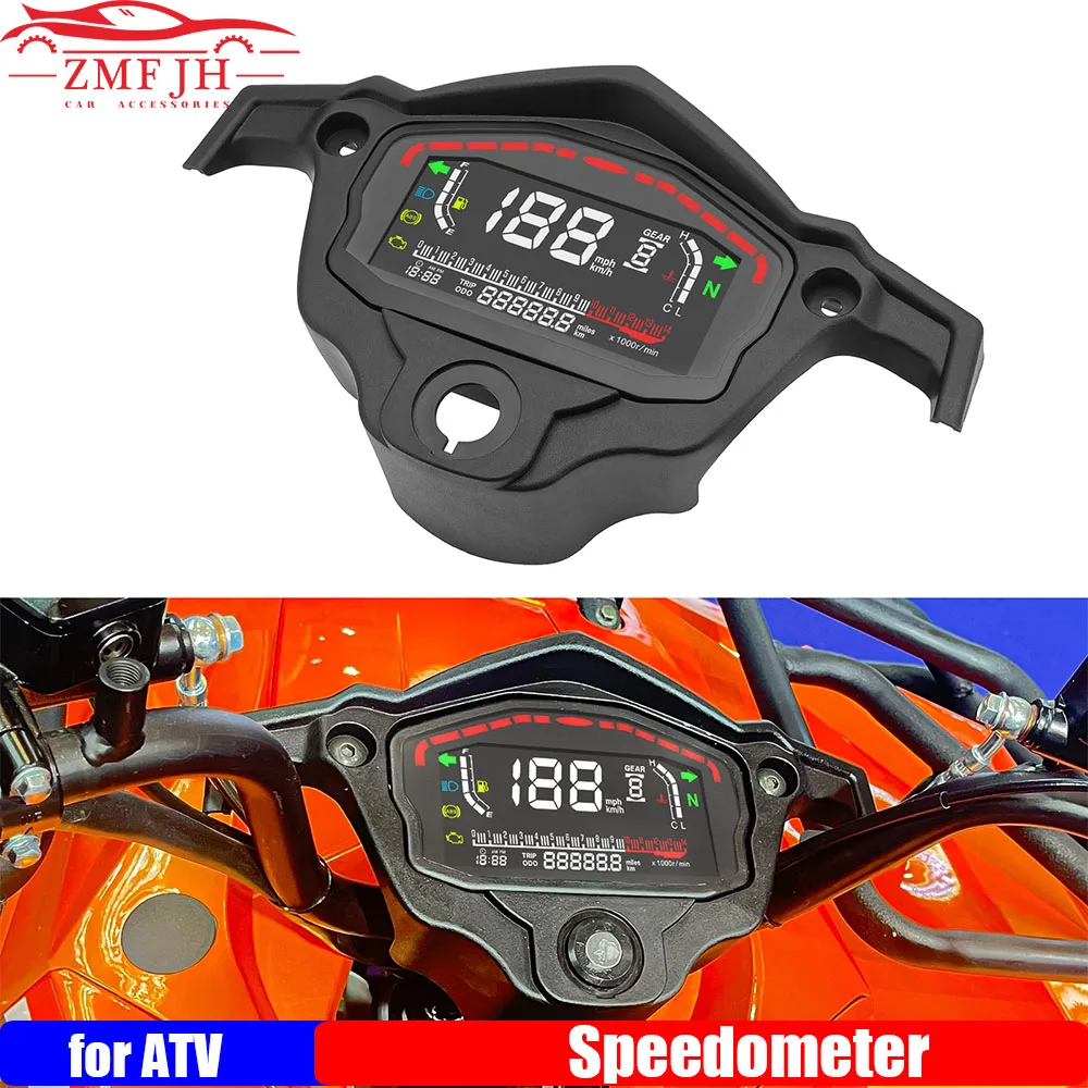 0-14000R/Min Motorcycle Instrument Digital Speedometer LCD Tachometer Dash Board with Black Bracket Metal Holder for ATV SUV