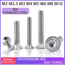 M2 M2.5 M3 M4 M5 M6 M8 M10 304 Stainless Steel Allen Countersunk Flat Wafer Head Screw Hexagon Hex Socket Bolt Mechanical Screws