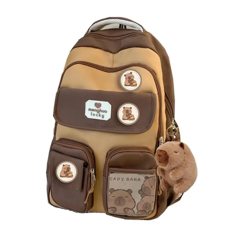 Capybara Mochila Escolar de Pelúcia, Saco Bonito dos Desenhos Animados, Macio, Animal Engraçado, Grande Capacidade, Recheado, Unisex, Mochilas Estéticas, Y2K