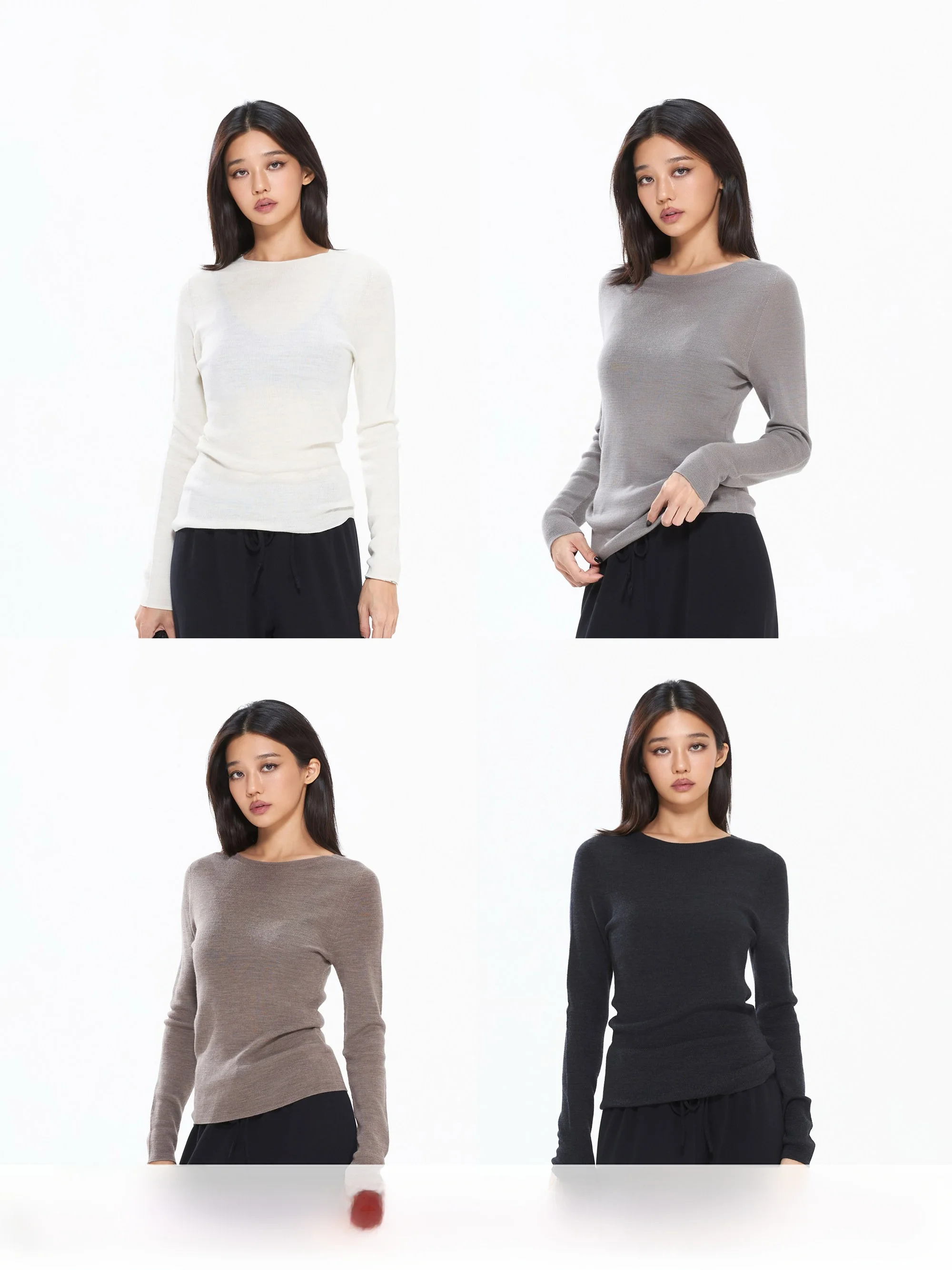 

MIRANDA SONG Sl 6-Color round Ne Knitwear Women's Slim Fit Wool Base Layer Top Casual Cleanfit Sle Long Sve