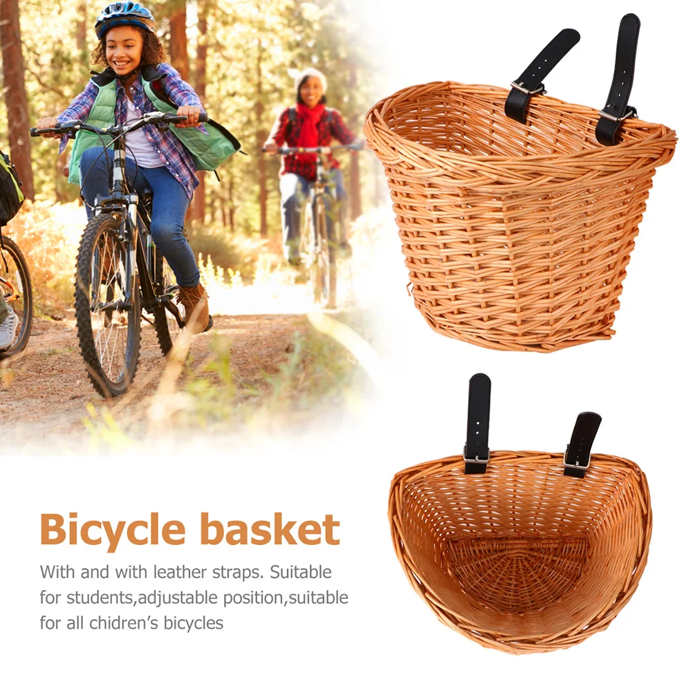 Cesta de bicicleta infantil em formato de d, tamanho pequeno, artesanal, vime de salgueiro natural, destacável, cesta de armazenamento para guidão dianteiro para exterior