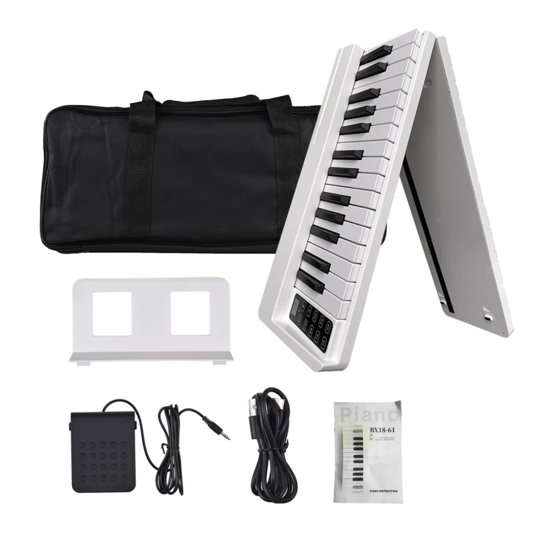 61-Key Foldable Electronic Piano Multifunctional Electronic Piano Keyboard with LED Display Built-in Rechargeable Battery