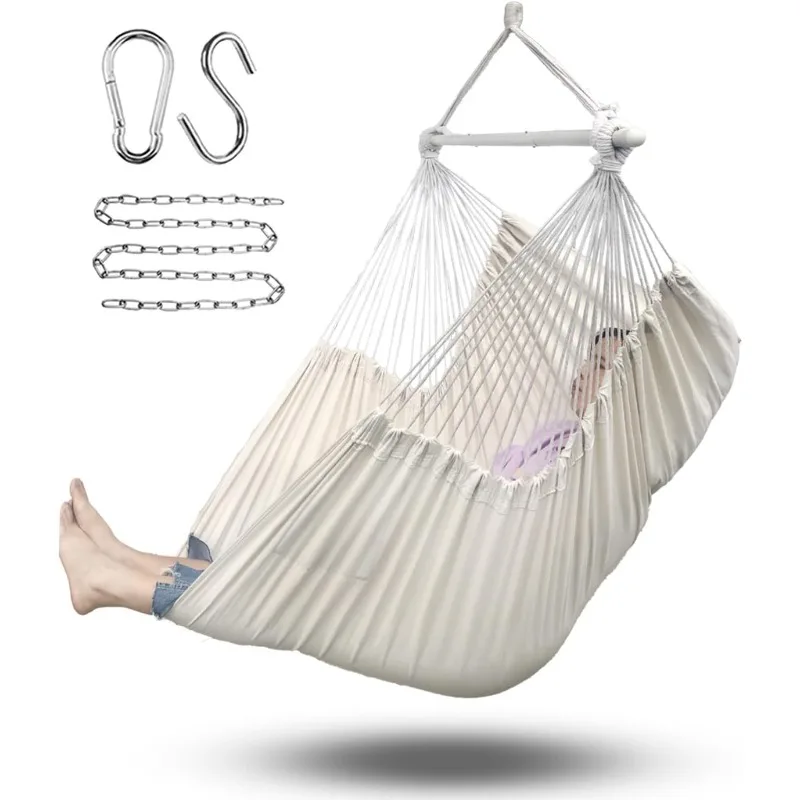 

Hammock Chair Hanging Chair Rope Swing XXL - Max 500lbs, 70in Large Hammock Swing Chair -Portable Steel Spreader Bar