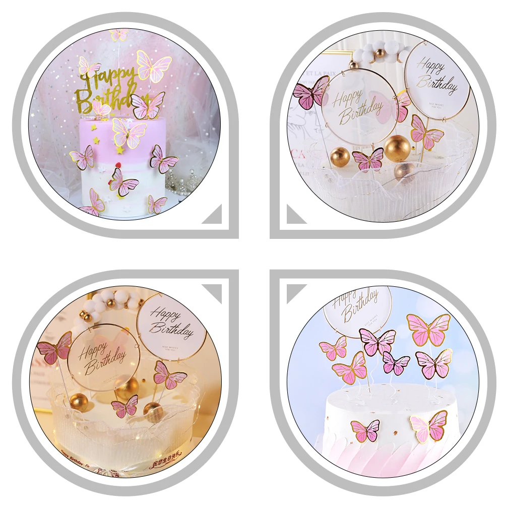 

66 Pcs Inserts Butterflies Cake Inserts Pink Purple Foil Birthday Cake Pick Dessert Topper Embellishments