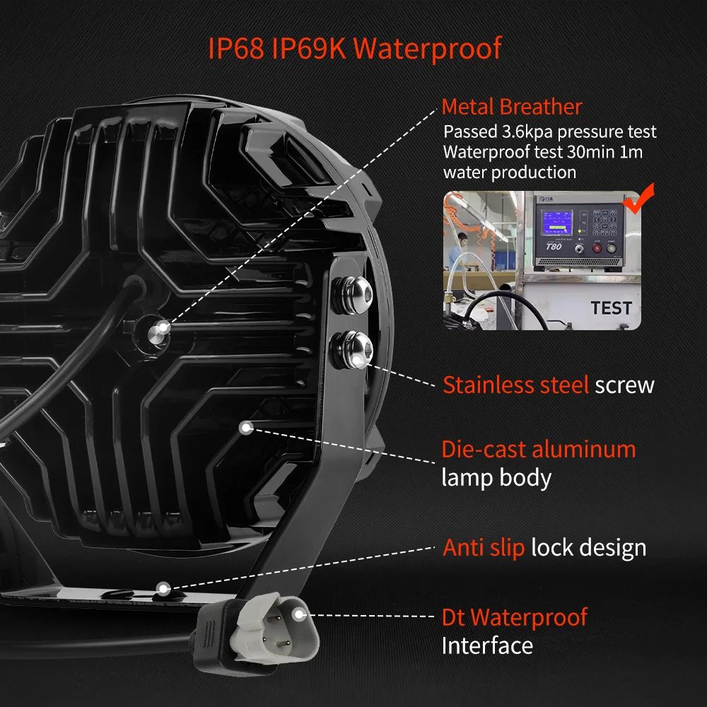 NewAmber DRL Spot Beam 517M Super Bright 196W Spot Lights 4X4 270 Degree Beam Angel 7 Inch Side Shooter Spotlight view 5