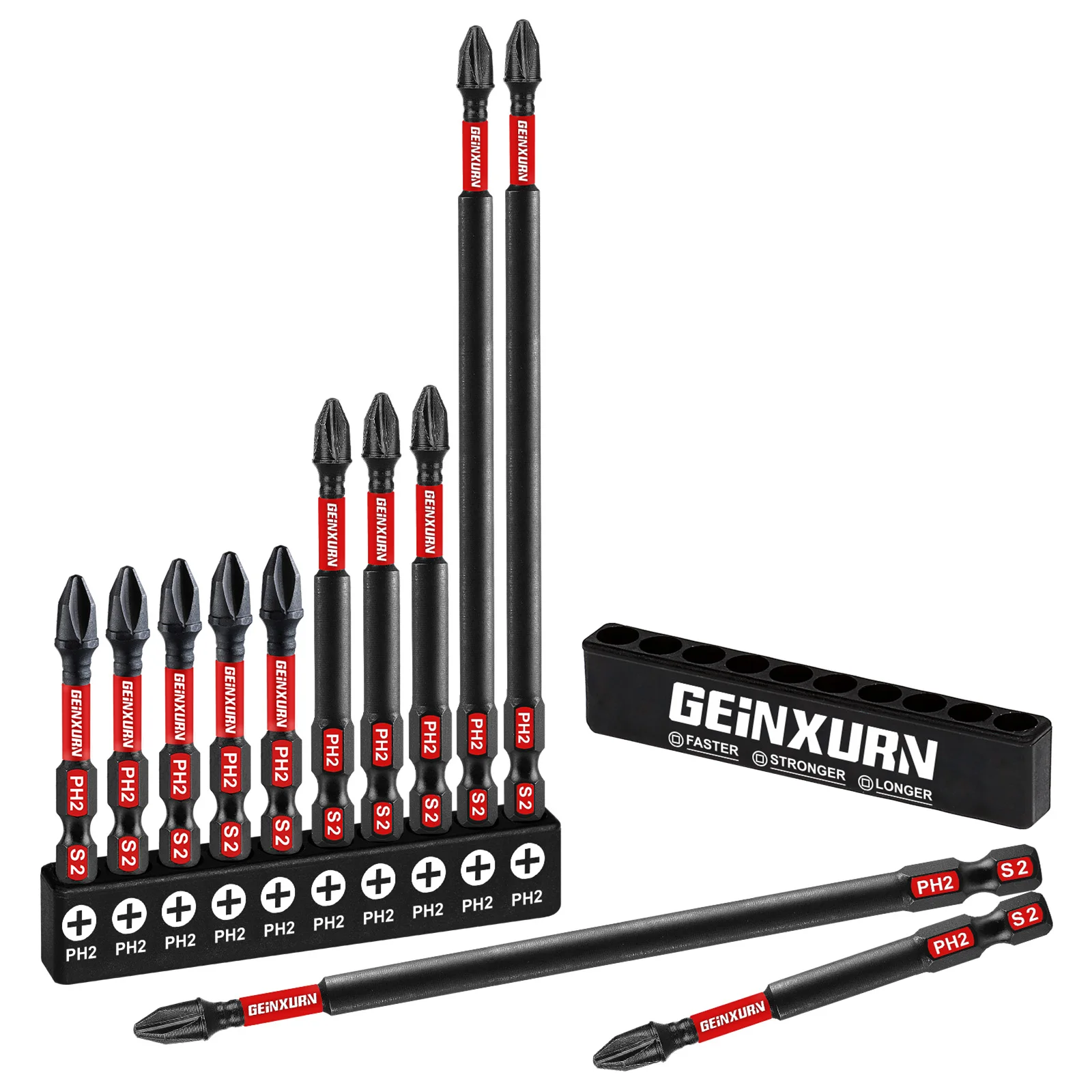 Geinxurn Impact Magnetic #2 Phillips Screwdriver Bit Set,S2 Alloy Steel Power Bits Set with Storage Organizer