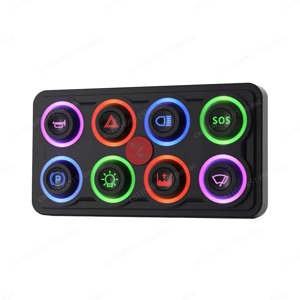 RGB 8 Gang Marine 4 Modes 8 Colors Backlight LED Light Switch Panel Waterproof IP68 60A Circuit Control Box with Diy Key Icons