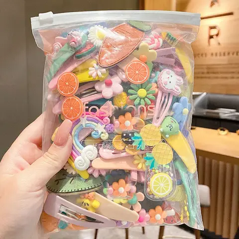 Random 42Pcs Children's Hair Accessories Cute Dopamine Hairpin Girl Side Bangs Clip Hairpin Cartoon Duckbill Headgear