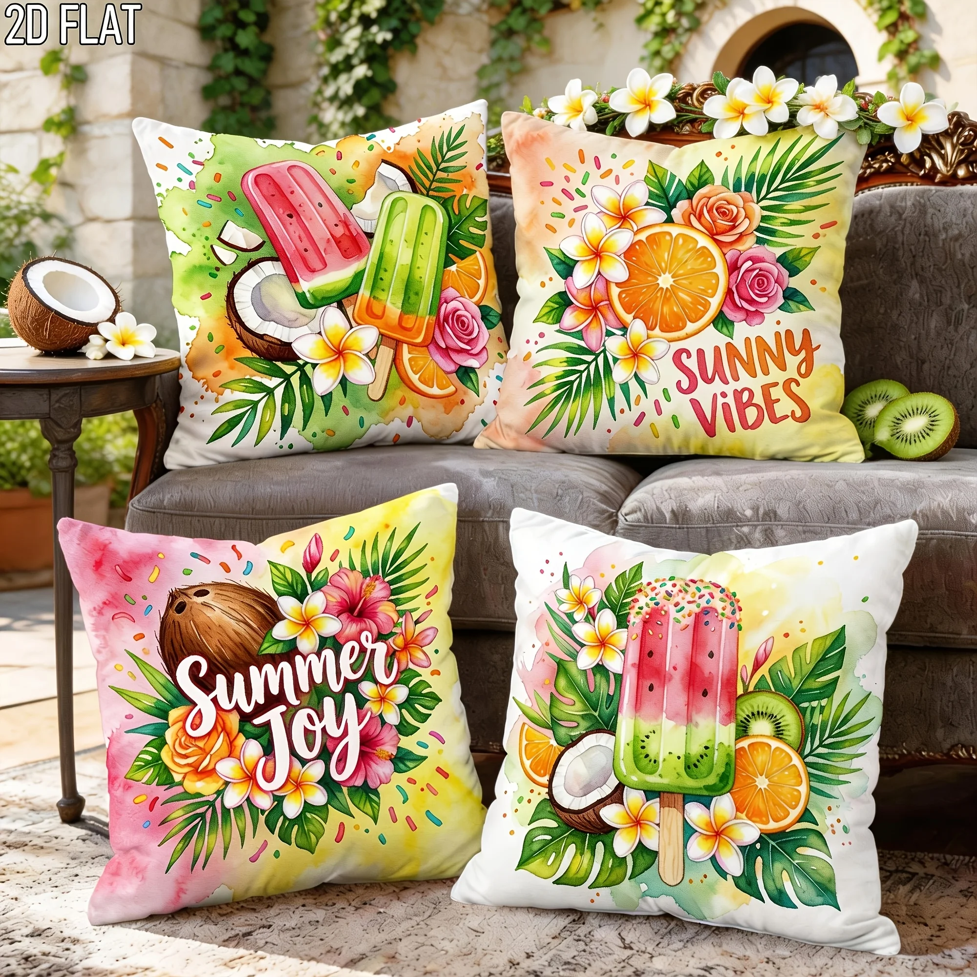 4PC Tropical Summer Fruit Pillow Covers Set Boho Cushions for Couch Home Decor Polyester Throw Pillows Bright Vacation Prints