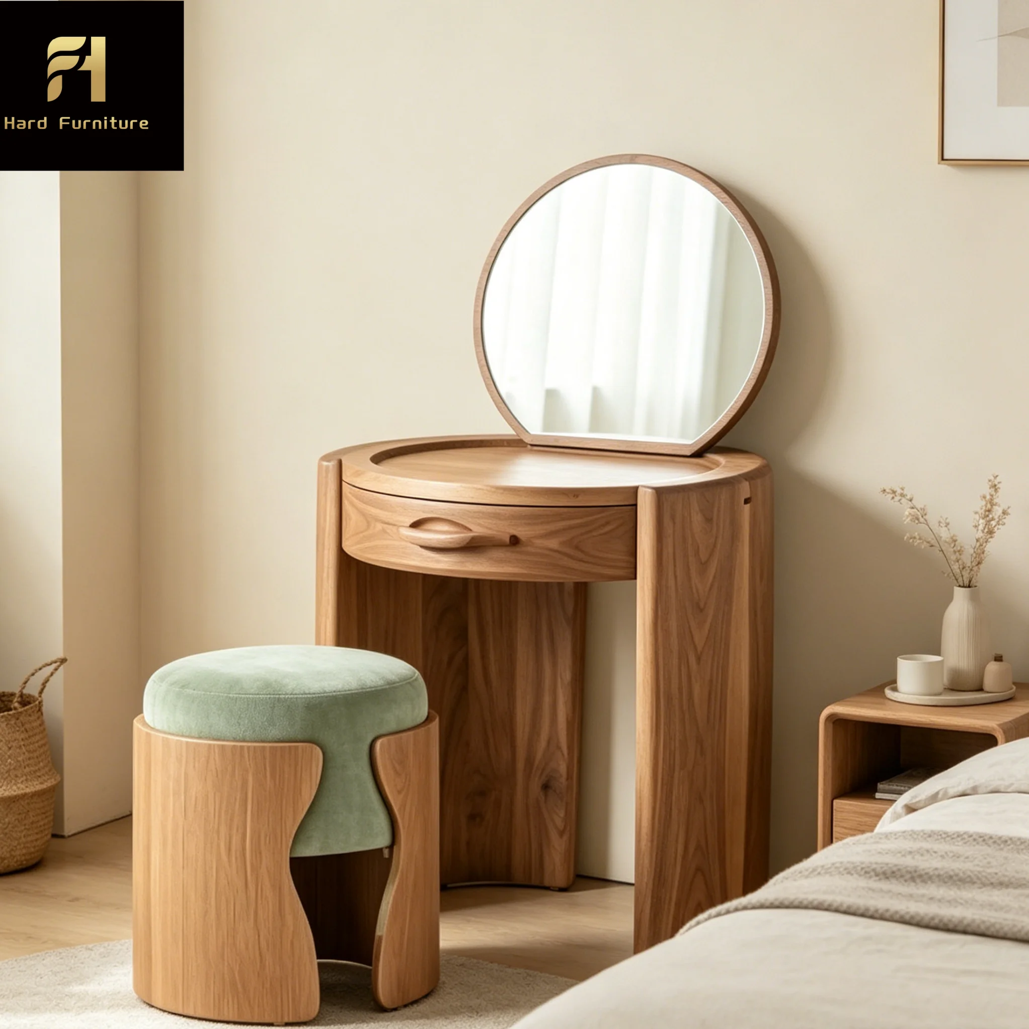 Nordic Modern Wooden Folding Flip Mirror Bedroom Dressing Table Set High-end Hot Selling Vanity Table With Stool