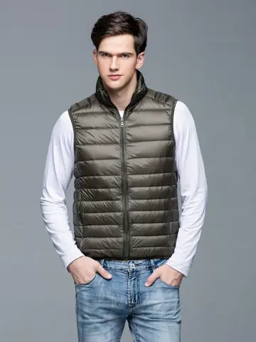 Autumn and Winter Men's 90% White Duck Down Vest Casual Lightweight Down Warm Solid Sleeveless Jacket Men's Portable Pocket Vest