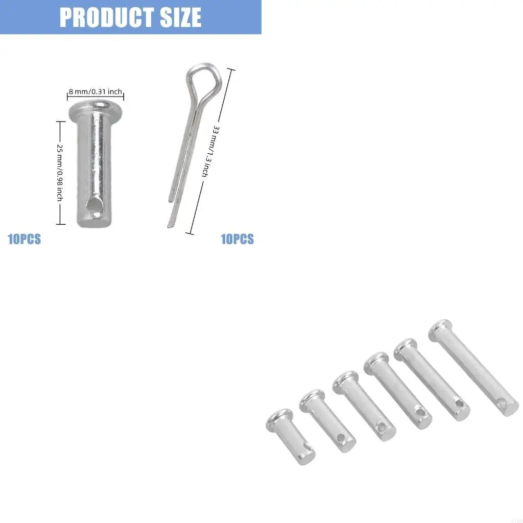 

10Pcs Stainless Steel Link Hinge Pin Fastening Bolts Flat heads Cylindrical Pin for Trailer Lock, Mechanic Repair