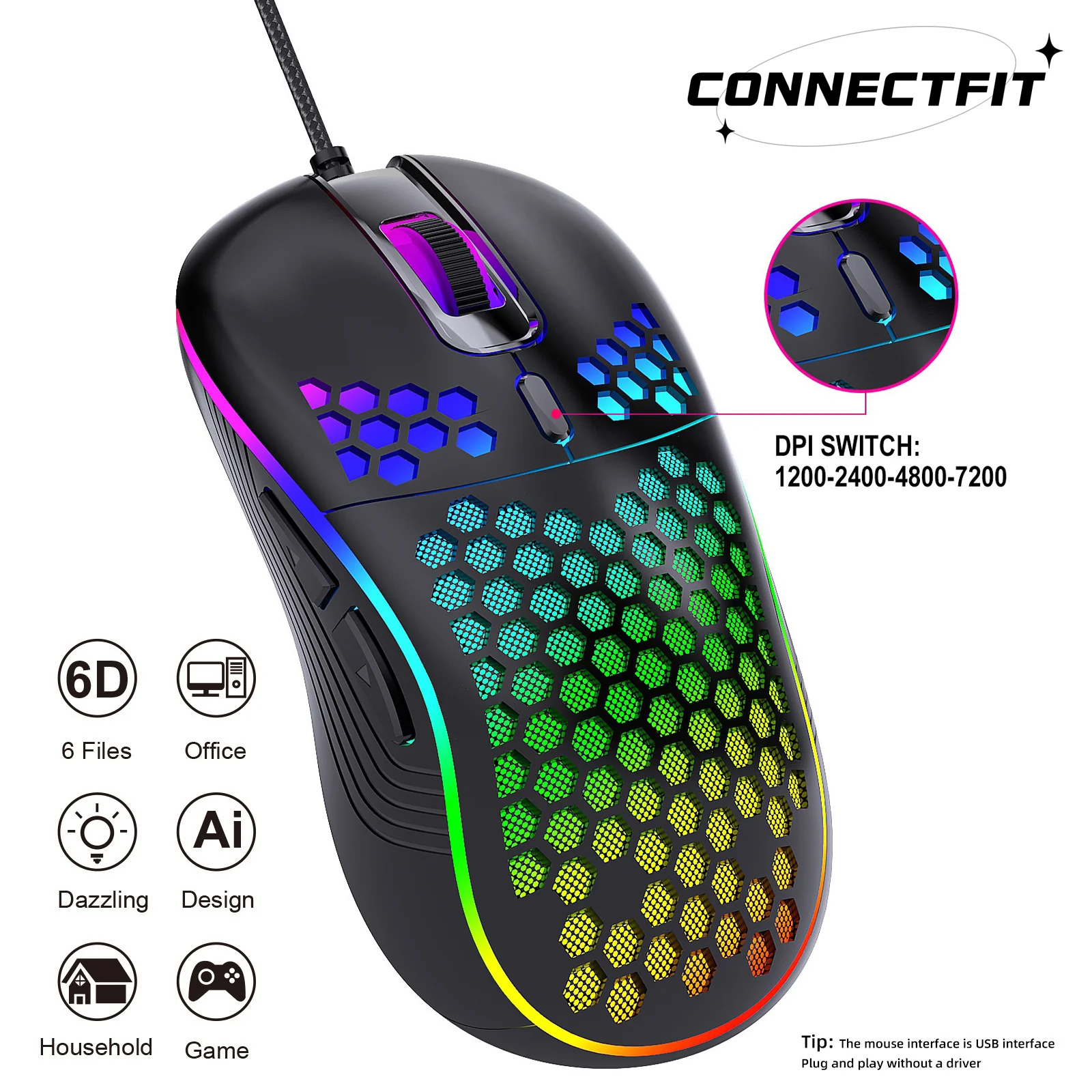 USB 유선 게임용 마우스 기계식 마우스 USB 빛나는 빛 마우스 노트북 PC 컴퓨터 게임용 조정 가능한 광학 게이머 마우스