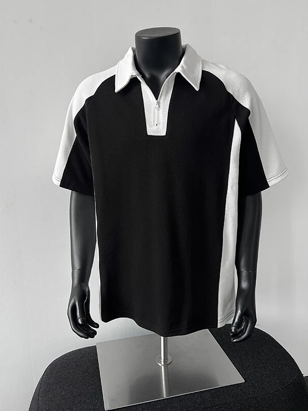 

Bla White Contrast f Zip ort Sve Men's Summer Casual irt Cleanfit Trendy Top Youth ular Loose Fit T-irt