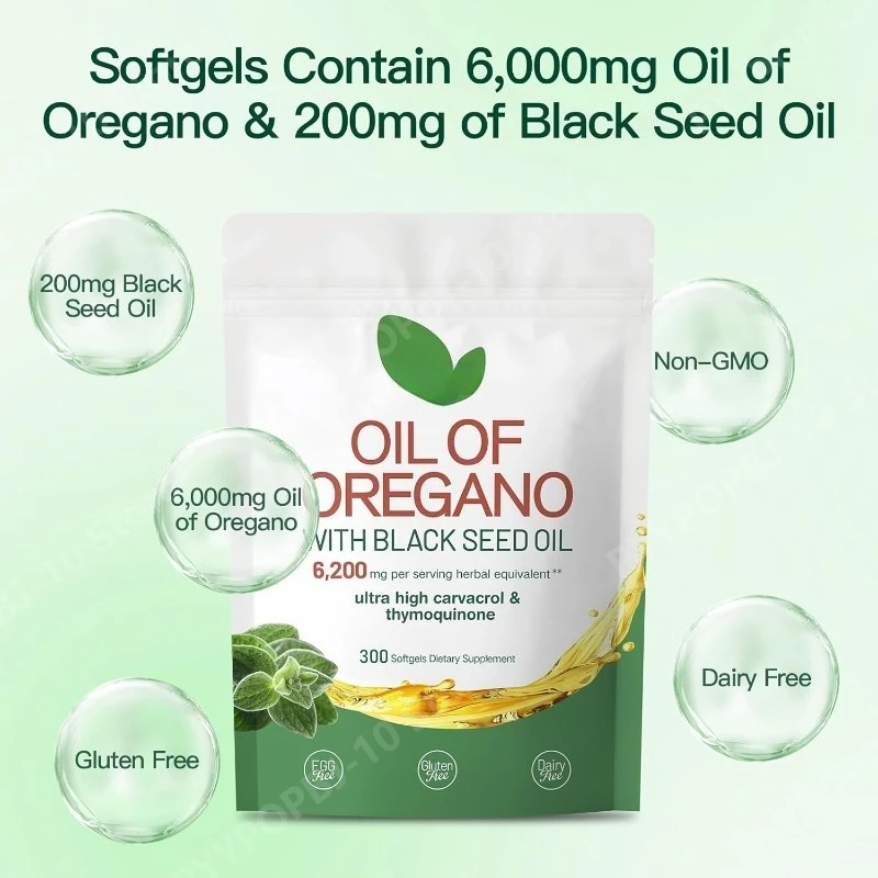 Oil of Oregano with Black Seed Balanced Capsules Organic Softgels Carvacrol Thymoquinone Dietary Supplement for Wellness