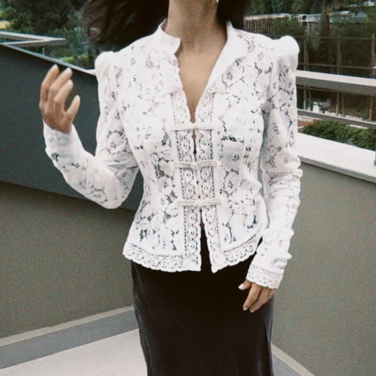

Женская кружевная рубашка с длинным рукавом на пуговицах, облегающие осенние прозрачные топы для повседневной носки, уличная одежда для активного отдыха