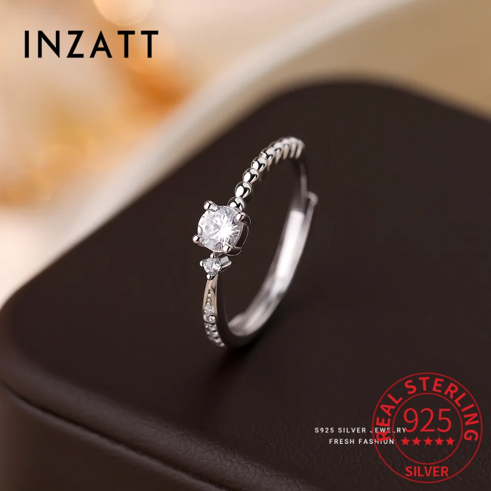 

INZATT из натурального серебра 925 пробы, круглое регулируемое кольцо с цирконом для женщин, милые ювелирные изделия, легкие роскошные геометрические аксессуары
