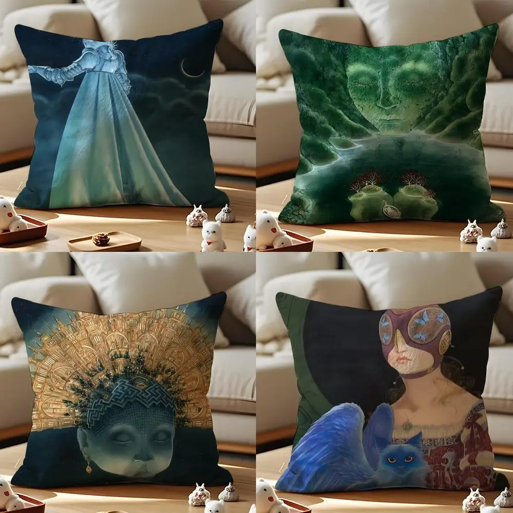 Elves -Danish Illustrator  Cushion Cover Anti-dustmite Pillowcase Invisible Zipper Silky Short Plush Sofa Cushion Cover