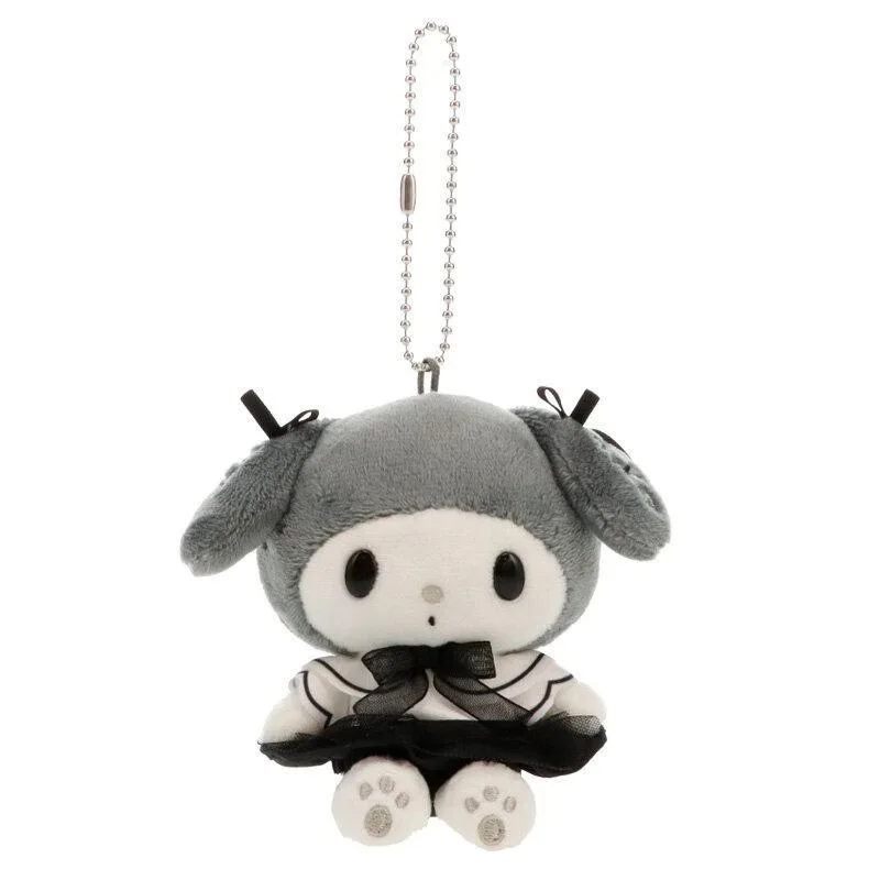 Sanrio Black White Impression Kitty cat Melody Retro Cinnamoroll Plush Cartoon Keychain Fashionable Bag Pendant Stuffed Toy