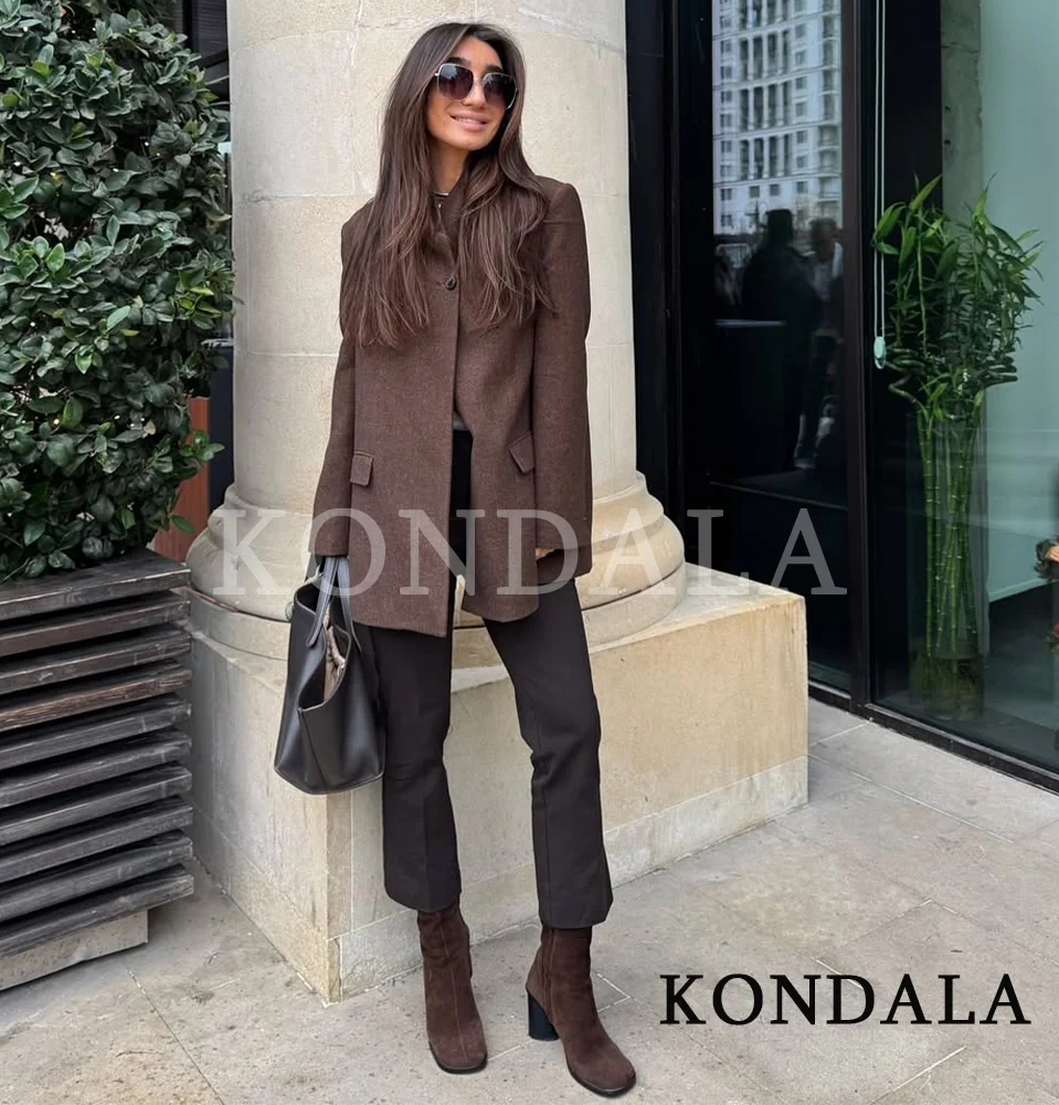 KONDALA เสื้อเบลเซอร์สไตล์วินเทจสำหรับผู้หญิง รุ่นใหม่ปี 2026 เสื้อสูทเบลเซอร์กระดุมเดี่ยวสุดอินเทรนด์ แฟชั่นฤดูใบไม้ผลิ เสื้อเบลเซอร์ผู้หญิงสุดหรู