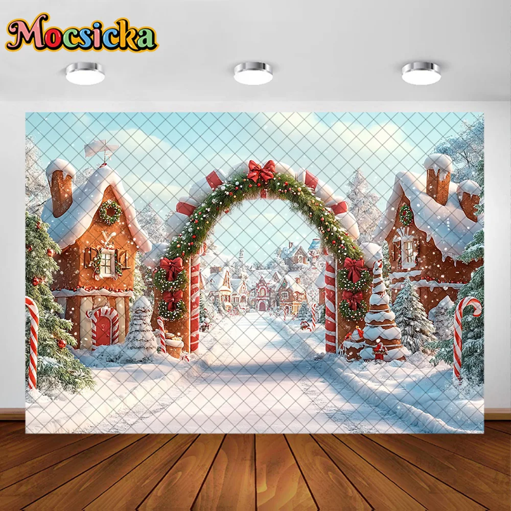 Mocsicka фон для фотосъемки Рождественский конфетный дом арка венок украшения фон детский рождественский праздник вечерние выпускной студийный реквизит