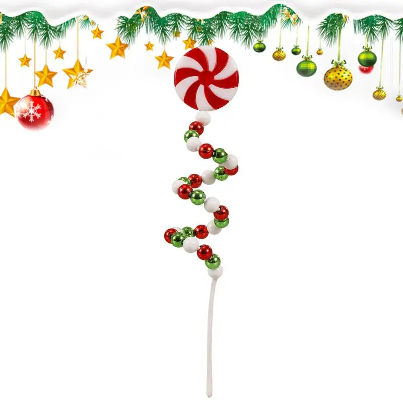 Christmas Picks Candy Shape Christmas Tree Decorations Stems Curved Holiday Lollipop Ornament Scene Layout Decorative Sticks For