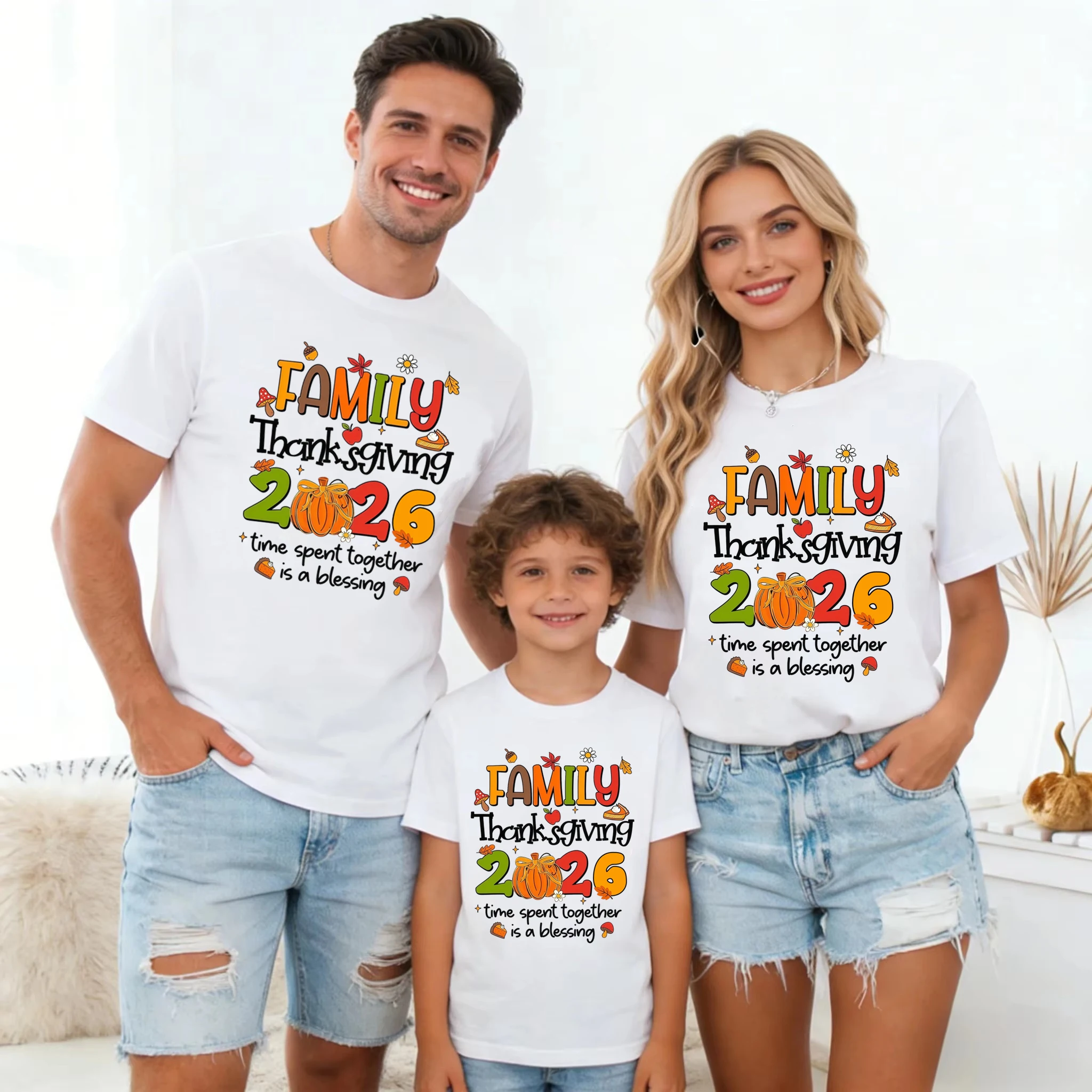 Family Thanksgiving 2026 Time Spent Together Is A Blessing Print T Shirt Famliy Matching T-Shirt Thanksgiving Gift T-Shirt Tops