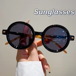 Retro Art Ins Thick Frame Round Frame Sunglasses Modern Fashionable Sunglasses Sun Protection Anti Blue Light Trendy Sunglasses