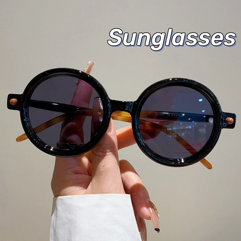 Retro Art Ins Thick Frame Round Frame Sunglasses Modern Fashionable Sunglasses Sun Protection Anti Blue Light Trendy Sunglasses