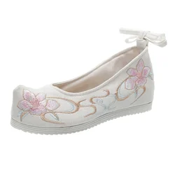 Women's Sandals Embroidered Shoes Ethnic Silk Cloth Nationality Thick-soled for Girls White Dance Performance Miss