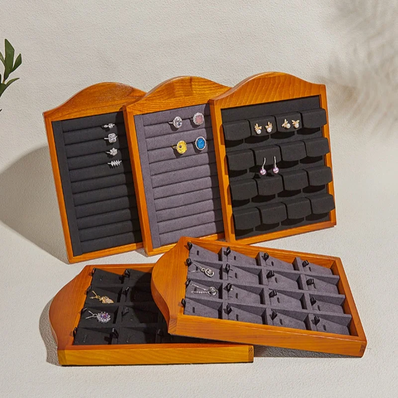 

Solid Wood Texture Microfiber Upright Earring Display Rack Ring Pendant Storage Rack Jewelry Display Props