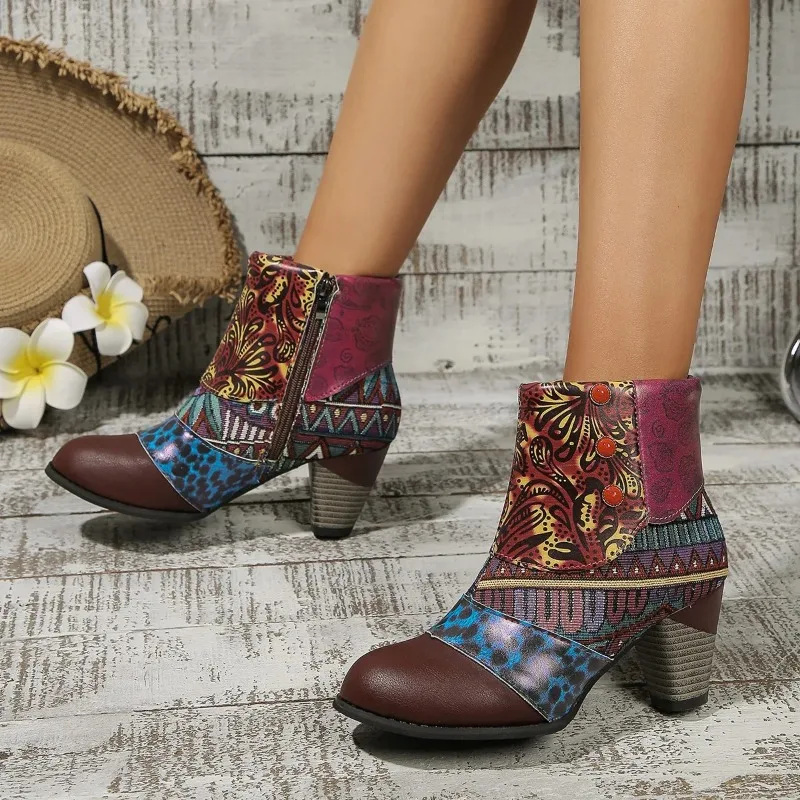 

Ботильоны на высоком каблуке, осенние новые нескользящие износостойкие туфли на блочном каблуке с круглым носком и боковой молнией