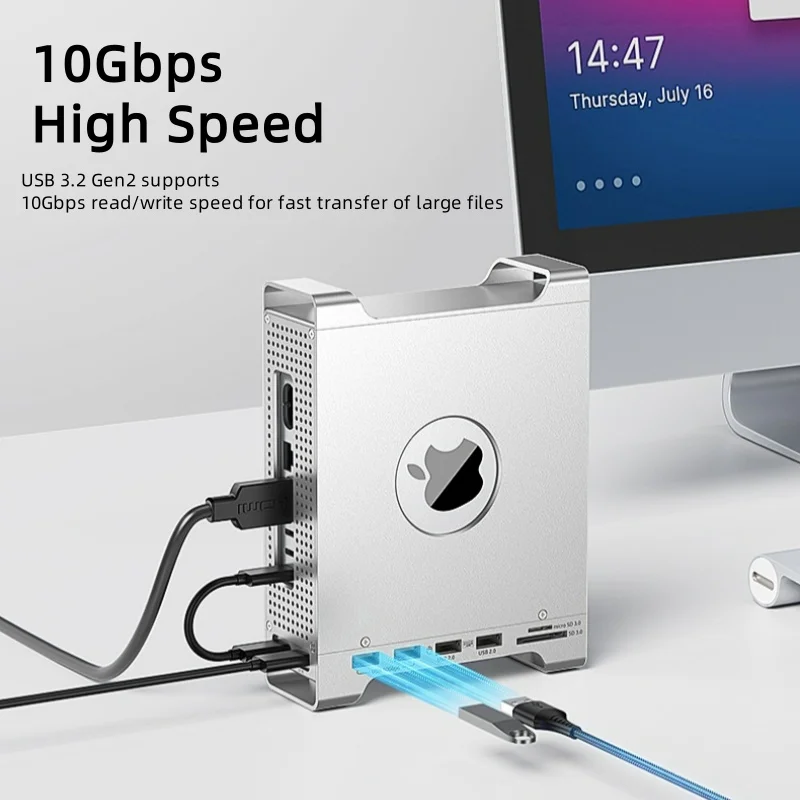10Gbps USB 3.2 Mac Mini M4 Docking Station with SSD Hard Drive Enclosure USB Splitter Hub Computer Office Laptop Parts