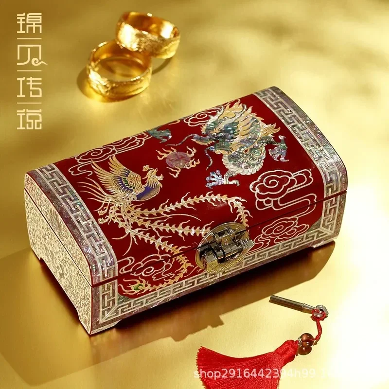 for Jinbei Legend Luodian Lacquer Jewelry Box Wooden Lock Storage High-end Wedding Gift Chinese Craft Bride Keepsake