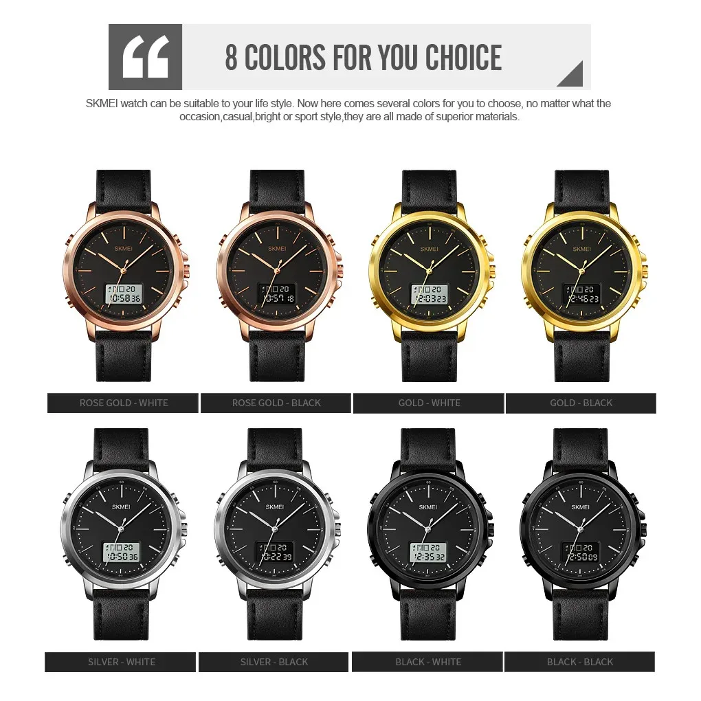 حزام الصلب / الجلد Skmei 1652 الساعات LED ضوء عرض ساعة اليد الرجالية #3