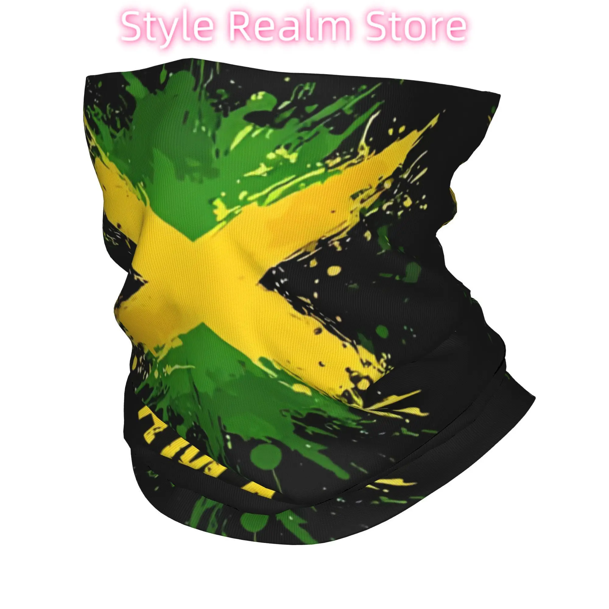 

Custom Jamaica Neck Gaiter Men Women UV Face Shield Winter Classical Jamaican Flag Bandana Scarf for Cycling