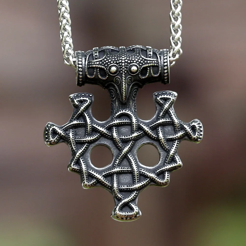 2024 New Style Stainless Steel Viking Cletic Knot Thor's Hammer Mjolnir Pendant Raven Pendant For Men Vintage Jewlery