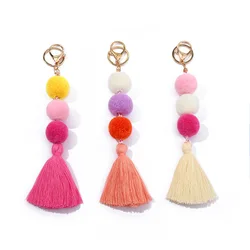 Hair Ball Tassel Keychain Colorful Pompom Keyring For Women Bag Hanging Pendants Accessories Fluffy Plush Key Ring