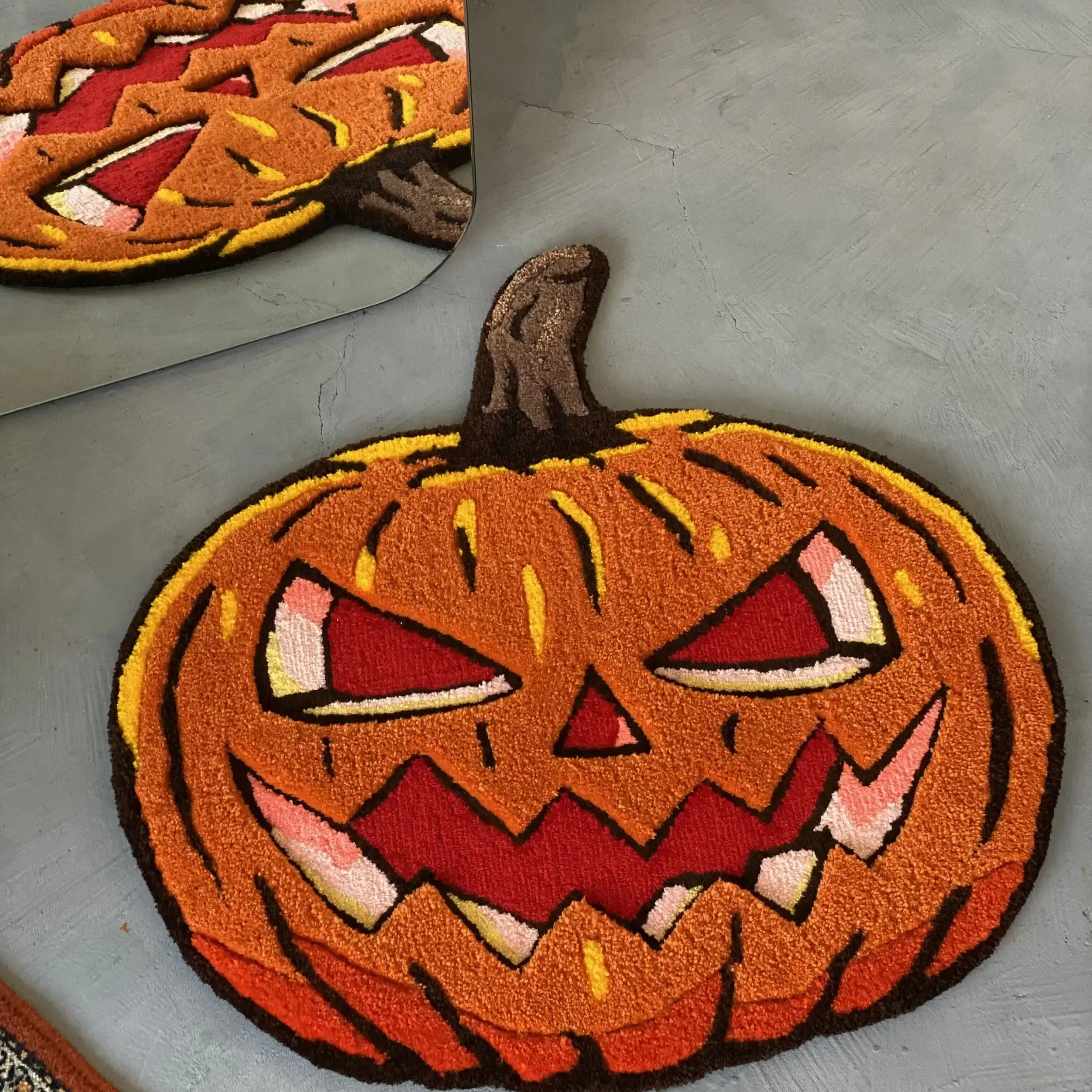 Pumpkin-Shaped Halloween Garage Digital Printing Technology Simple Housewarming Gift Handmade Non-Slip Decorative Carpet