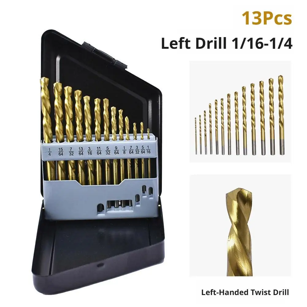Left Hand Drill Bit Set Titanium Coated Reverse Extraction Bits Metric Sizes 3.2mm to 8.7mm for Removing Damaged Sheared Bolts