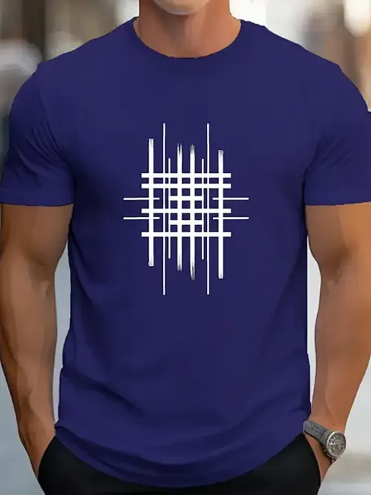 

Summer For Men's 100 Cotton Comfortable Casual Loose Oversized Creative Line Printed Sports Round Neck Short Sleeved T-shirt Top