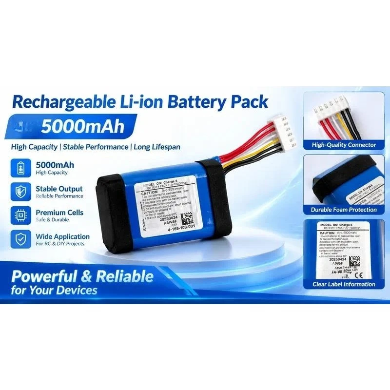 5000mAh 7.2V Replacement Battery For JBL  Charge 6 Shockwave 6th Gen Bluetooth Speaker New Decoding Audio Power Supply