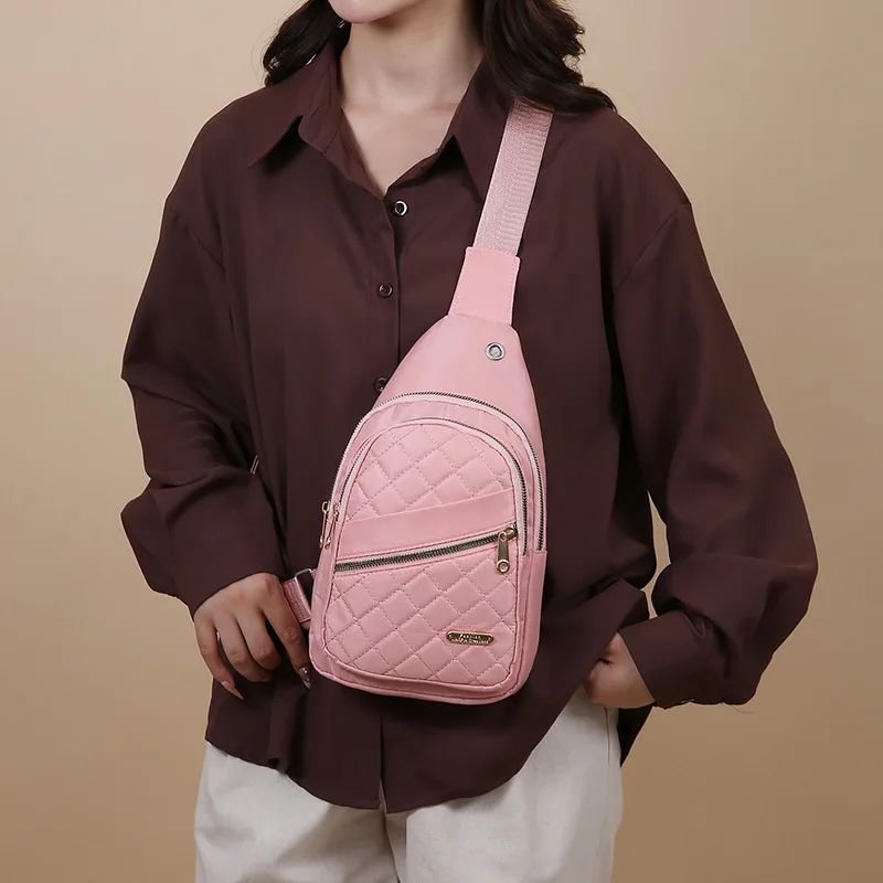 New Simple Women Chest Bag Solid Color Multi-Compartment Embroidery Chest Bag Outdoor Casual Crossbody Bag