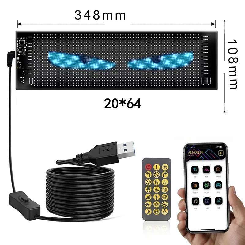 Panel piksel matriks LED, USB 5V fleksibel pola RGB gaun, tampilan teks animasi geser grafiti dapat diatur, toko mobil, aplikasi Bluetooth