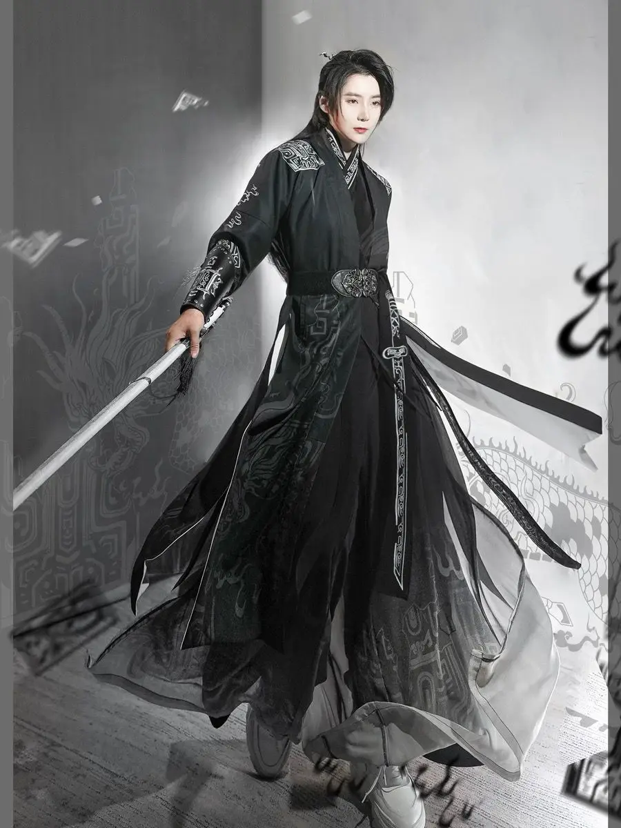 Plus Size 4XL Chinese  Hanfu Men Ancient Oversize Male Knight Cosplay Costume Black Party Outfit Hanfu For Women Large Size 3XL