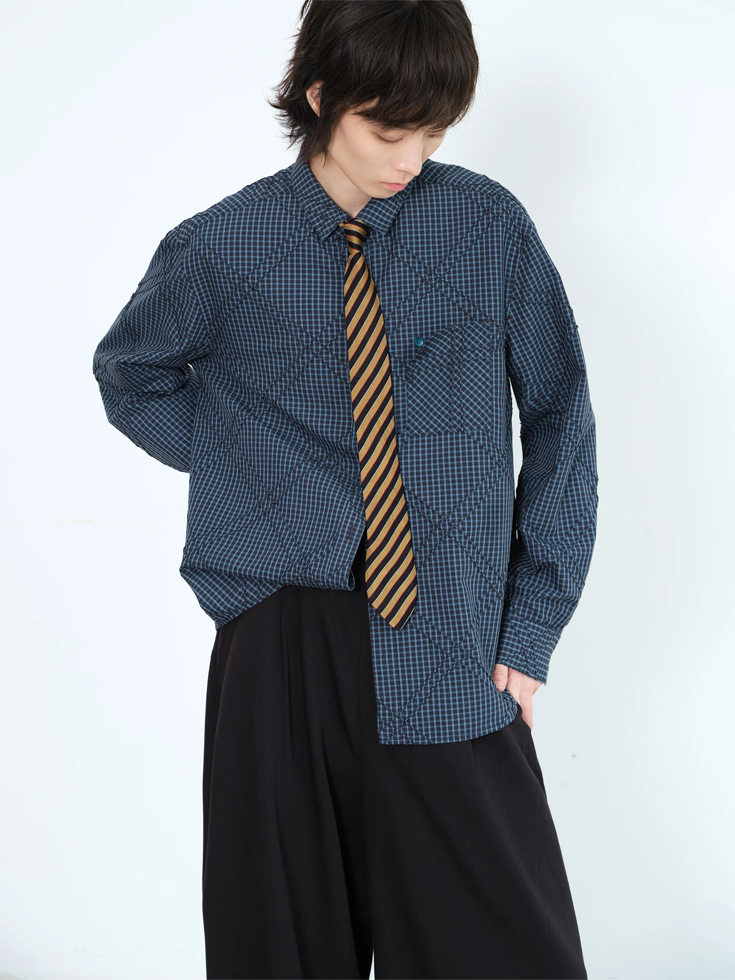 

Knight Heavyweight Large Plaid Long Sve irt Vintage Blue een Cheered Women's Faion из чистого хлопка Thiened Autumn...